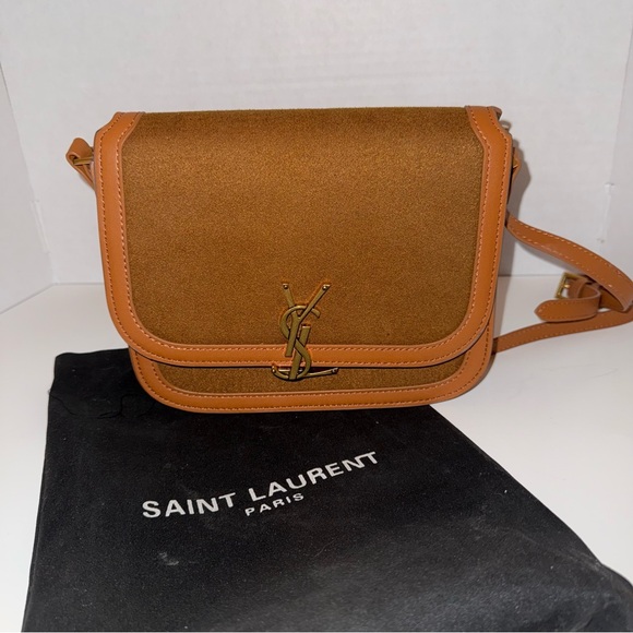 Yves Saint Laurent Handbags - YSL tan leather designer luxury crossbody bag with golf hardware & letter lock